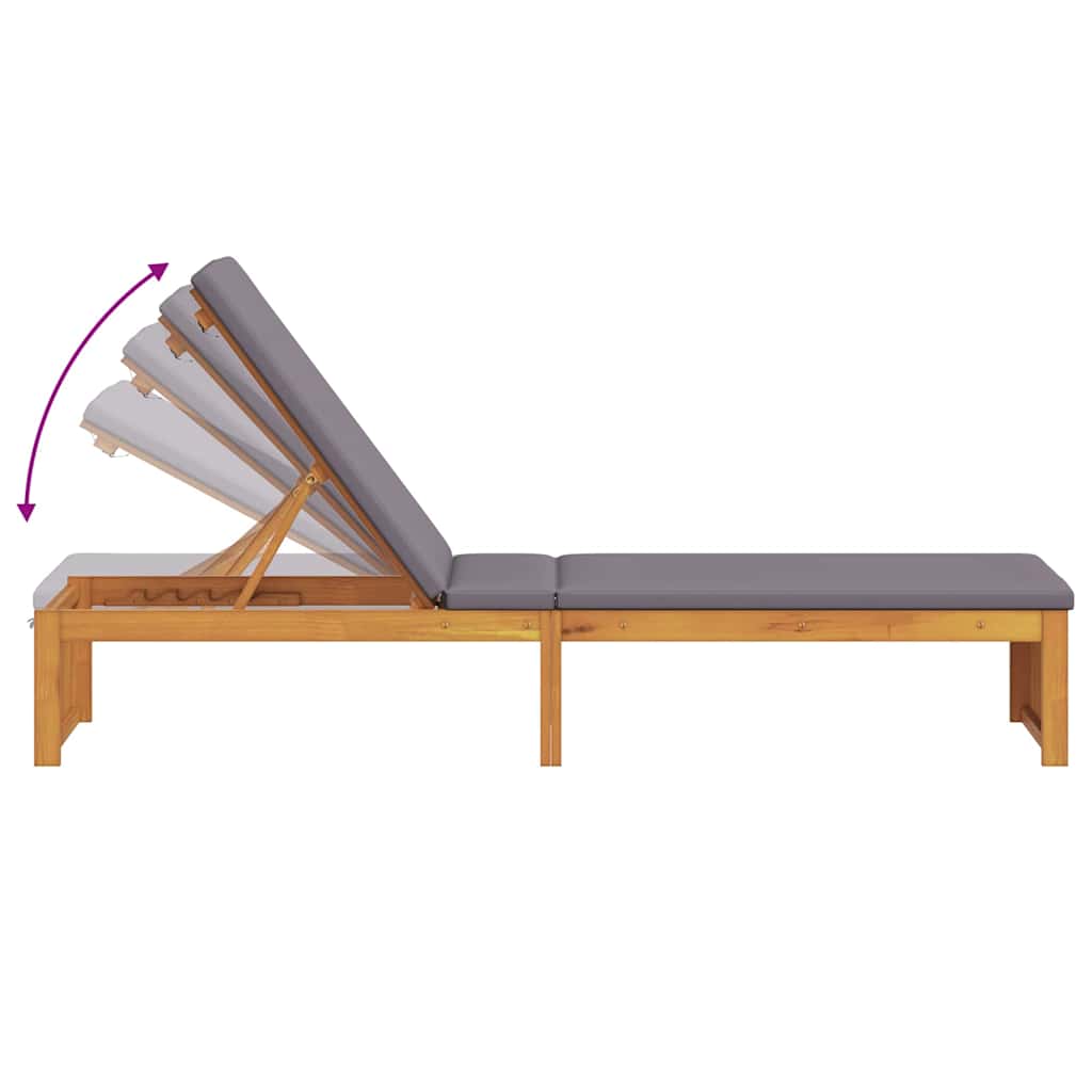 Sun Lounger Reclining Brown 200 x 55 x 94cm Solid Acacia wood